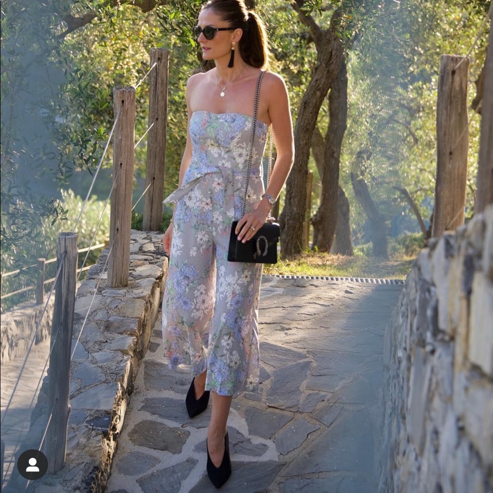 H&M jumpsuit grey with flowers, with waistband